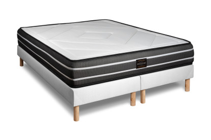 Pack lit complet 200x200 cm - Matelas + 2 Sommiers Blancs + 2 oreillers + Couette - Exclusive
