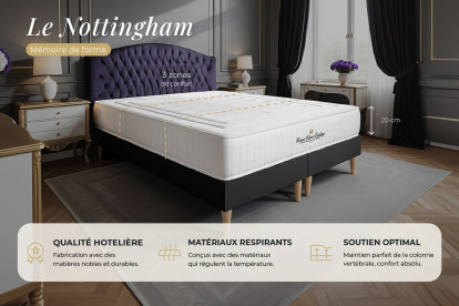 Ensemble Matelas Sommier 200x200 cm - Sommier Noir (en kit) - Nottingham