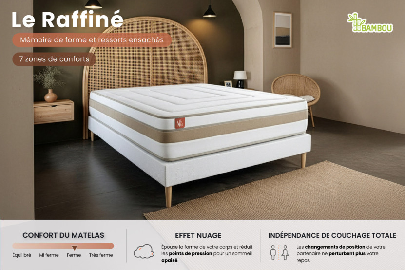 Matelas 180x200 cm Ressorts ensachés et Mémoire de forme - Le Raffiné