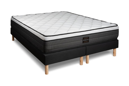 Pack lit complet 180x200 cm - Matelas + 2 Sommiers Noirs + 2 oreillers + Couette - Suite