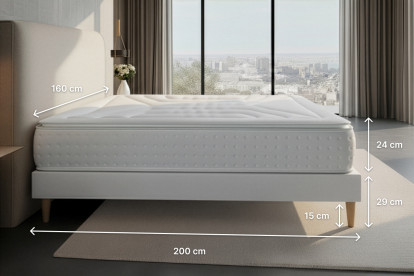 Ensemble Matelas Sommier 160x200 cm - Sommier Gris (en kit) - Vingt-Quatre PLUS
