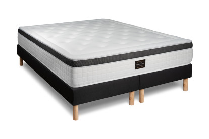 Pack lit complet 160x200 cm - Matelas + 2 Sommiers noirs + 2 oreillers + Couette - Privilège