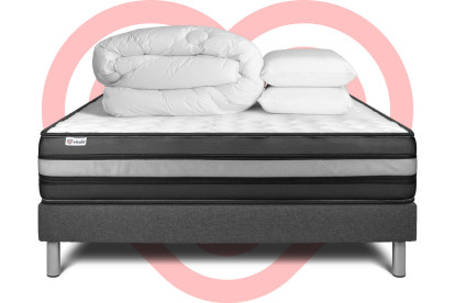 Pack lit complet 140x190 cm - Matelas + Sommier Gris (en kit) + 2 oreillers + Couette - Vital Power Zen
