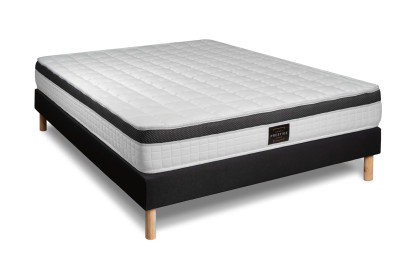 Ensemble Matelas Sommier 120x190 cm - Sommier Noir (déjà monté) - Supérieur