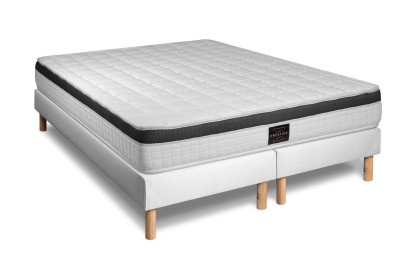 Pack lit complet 160x200 cm - Matelas + 2 Sommiers Blancs + 2 oreillers + Couette - Supérieur