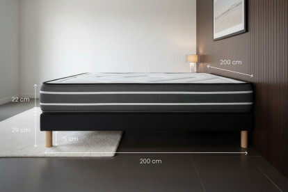 Ensemble Matelas Sommier 200x200 cm - Sommier Noir (en kit) - Exclusive