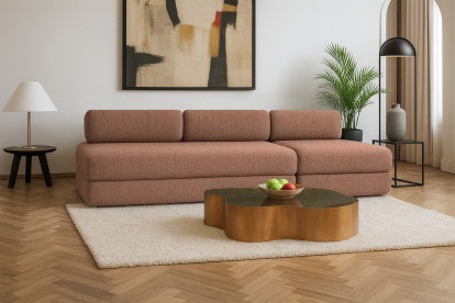 Canapé 4 places - 2 modules convertibles : Canapé 3 places + Fauteuil - Tissu tweed Rouge