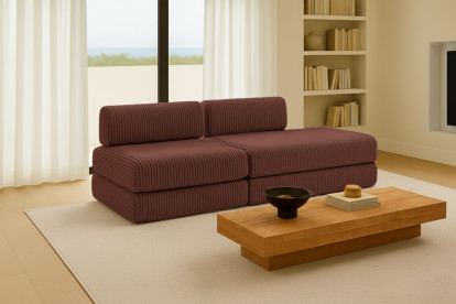 Canapé 3 places - 2 modules convertibles : Canapé 2 places + Fauteuil - Velours côtelé XL Terracotta