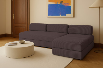 Canapé d'angle 6 places - 3 modules convertibles : Canapé 3 places + Fauteuil + Pouf - Velours côtelé Marron