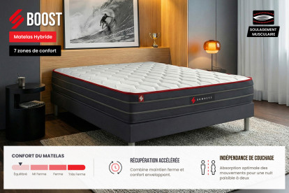 Ensemble Matelas Sommier 90x190 cm - Sommier Blanc (déjà monté) - Boost