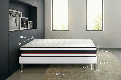 Ensemble Matelas Sommier 90x190 cm - Sommier Noir (déjà monté) - Form