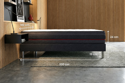 Pack lit complet 140x200 cm - Matelas + Sommier Noir + 2 oreillers + Couette - Regen
