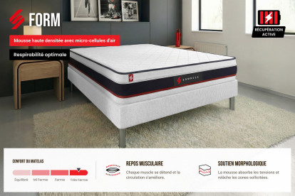 Ensemble Matelas Sommier 140x200 cm - Sommier Noir (déjà monté) - Form