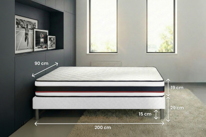 Ensemble Matelas Sommier 90x200 cm - Sommier Blanc (déjà monté) - Energy
