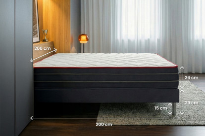 Pack lit complet 200x200 cm - Matelas + 2 Sommiers noirs  + 2 oreillers + Couette - Boost