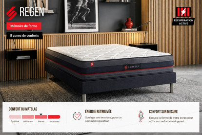 Ensemble Matelas Sommier 140x190 cm - Sommier Noir (en kit) - Regen