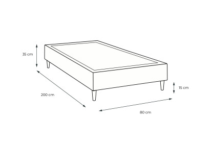 Sommier Tapissier 80x200 cm - H35 cm - Velours - Gris anthracite