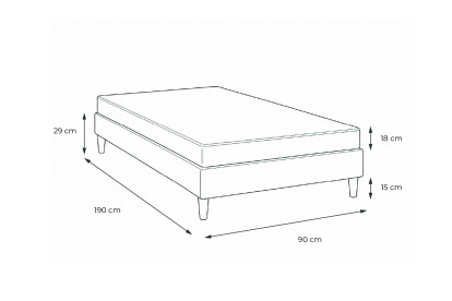 Ensemble Matelas Sommier 90x190 cm - Sommier Noir (déjà monté) - Vitalmemo