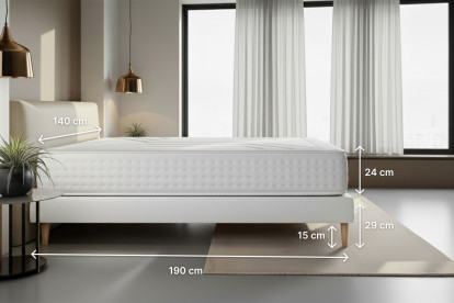 Pack lit complet 140x190 cm - Matelas + Sommier Blanc (en kit) + 2 oreillers + Couette - Vingt-Quatre