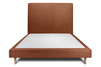 Lit 150x190 cm - Sommier tapissier H29 cm + tête de lit tapissée - Tissu Bouclette Terracotta