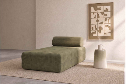 Méridienne non convertible et modulable - Velours côtelé Vert