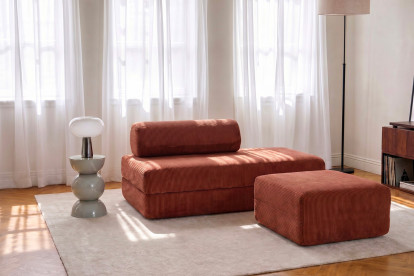 Pouf non convertible et modulable - Velours côtelé Terracotta