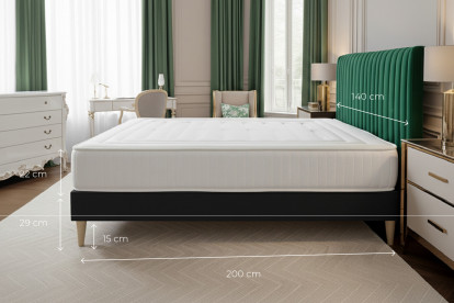 Ensemble Matelas Sommier 140x200 cm - Sommier Noir (déjà monté) - Lancaster