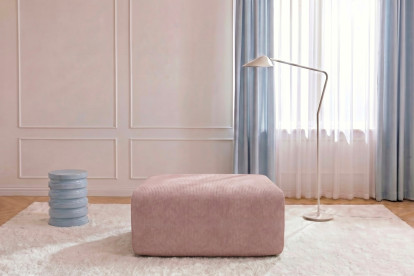Pouf non convertible et modulable - Velours côtelé Rose pâle