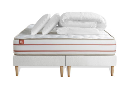 Pack lit complet 180x200 cm - Matelas + 2 Sommiers Blancs + 2 oreillers + Couette - Le Doux