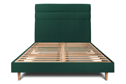 Lit 150x190 cm - Sommier à lattes H29 cm + tête de lit à lignes - Tissu Velours Vert