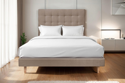 Lit 160x200 cm - Sommier tapissier H29 cm + tête de lit capitonnée - Tissu Velours Taupe