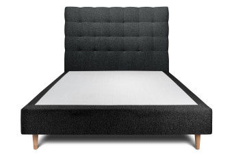 Lit 150x190 cm - Sommier tapissier H35 cm + tête de lit capitonnée - Tissu Bouclette Noir