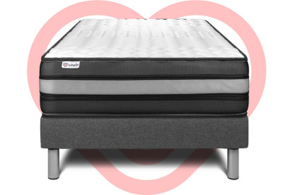 Ensemble Matelas Sommier 90x190 cm - Sommier Gris (déjà monté) - Vital Power Zen