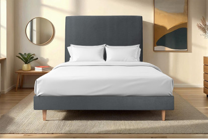 Lit 140x200 cm - Sommier à lattes H29 cm + tête de lit tapissée - Tissu Velours Gris Anthracite