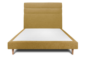 Lit 140x190 cm - Sommier tapissier H29 cm + tête de lit à lignes - Tissu Toile natté Jaune