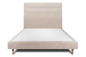 Lit 150x190 cm - Sommier tapissier H29 cm + tête de lit à lignes - Tissu Toile natté Beige Brun