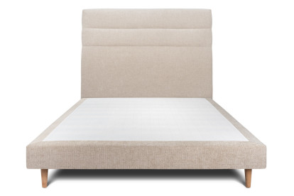 Lit 150x190 cm - Sommier tapissier H29 cm + tête de lit à lignes - Tissu Toile natté Beige Brun