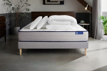 Pack lit complet 180x200 cm - Matelas + Sommier Gris (en kit) + 2 oreillers + Couette - Actilatex Form