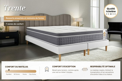 Ensemble Matelas Sommier 140x190 cm - Sommier Blanc (en kit) - Trente