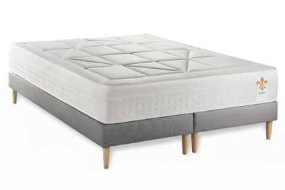 Pack lit complet 200x200 cm - Matelas + 2 Sommiers Gris + 2 oreillers + Couette - Vingt-Huit