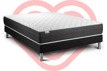 Ensemble Matelas Sommier 140x200 cm - Sommier Noir (déjà monté) - Vitalspring