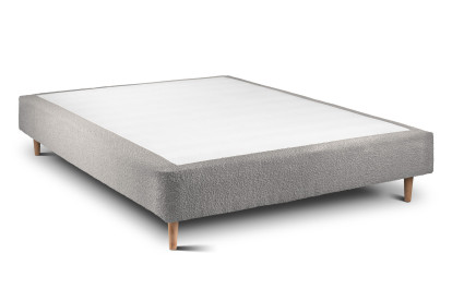Lit 150x190 cm - Sommier tapissier H35 cm + tête de lit à lignes - Tissu Bouclette Gris