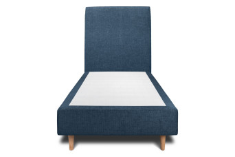 Lit 90x190 cm - Sommier tapissier H35 cm + tête de lit tapissée - Tissu Toile natté Bleu Océan