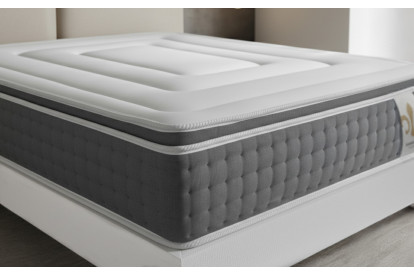 Pack lit complet 140x200 cm - Matelas + Sommier Gris + 2 oreillers + Couette - Vingt-Six PLUS