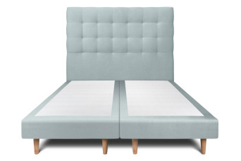 Lit 2x 80x200 cm - Sommier tapissier H29 cm + tête de lit capitonnée - Tissu Velours Gris Bleuté