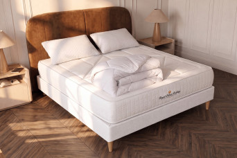 Pack lit complet 180x200 cm - Matelas + Sommier Blanc (en kit) + 2 oreillers + Couette - Windsor