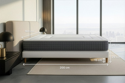 Pack lit complet 160x200 cm - Matelas + Sommier Blanc + 2 oreillers + Couette - Vingt-Six