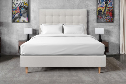 Lit 140x200 cm - Sommier tapissier H35 cm + tête de lit capitonnée - Tissu Velours Gris Clair