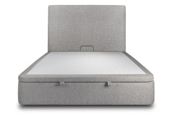 Lit coffre 140x200 cm avec Tête de lit tapissée - Tissu Bouclette Gris
