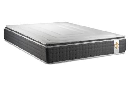 Pack lit complet 200x200 cm - Matelas + Sommier Gris (en kit) + 2 oreillers + Couette - Vingt-Six PLUS